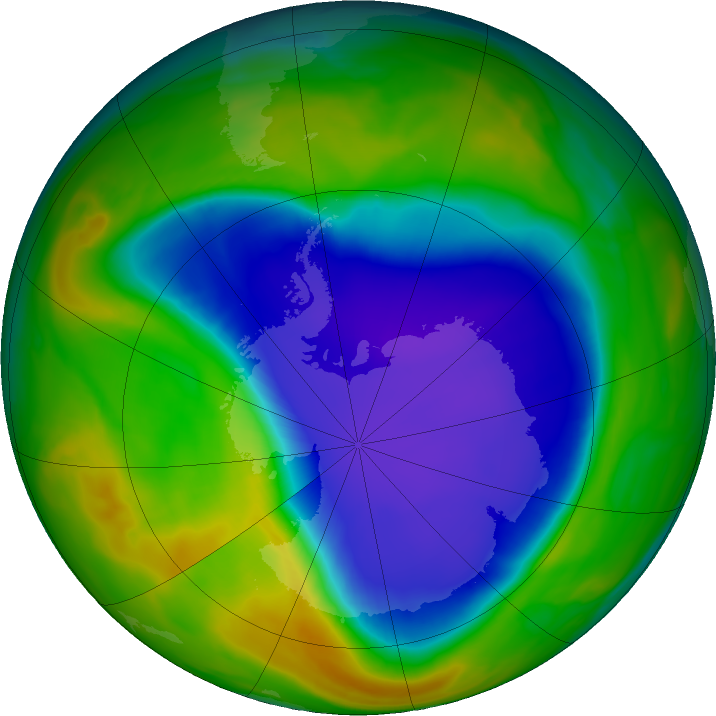 Antarctic ozone map for 05 November 2018